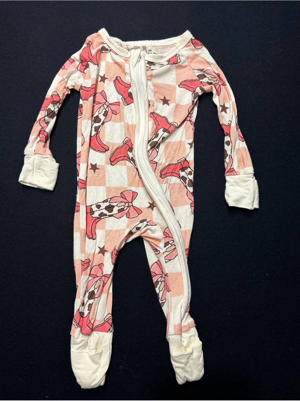 Bamboo Pink Cowboy Boot Print One-Piece - 0-3M